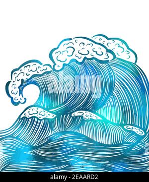 Meereswellen-Grafik. Vektordarstellung eines Meeres mit riesigen Wellen Stock Vektor