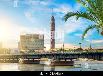 Nil und Kairo Panorama am Abend. Ägypten Stockfoto