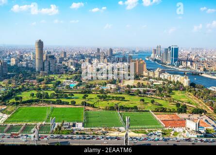 Luftbild von Kairo und der Nil in Ägypten Stockfoto