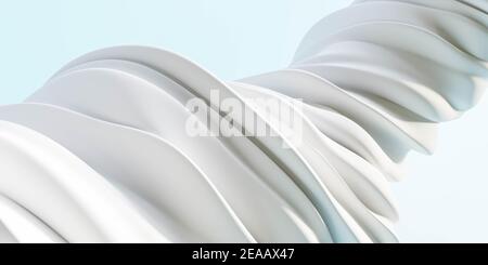 Abstraktes weißes Wirbel Twist wirbelnden Objekt auf blauem Hintergrund 3D Darstellung rendern Stockfoto