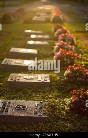 Diakonengräber, Abendlicht, Hauptfriedhof, Stuttgart, Baden-Württemberg, Deutschland Stockfoto