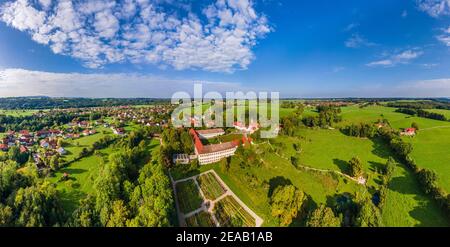 Luftaufnahme, Kloster Wessobrunn, Pfaffenwinkel, Oberbayern, Bayern, Deutschland, Europa Stockfoto