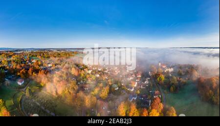 Bernried am Starnberger See im Nebel, Oberbayern, Bayern, Deutschland, Europa Stockfoto