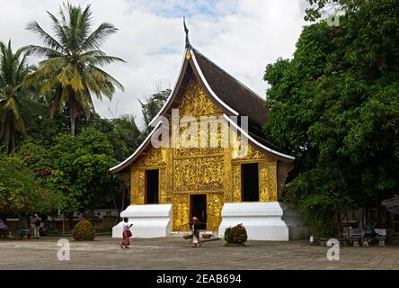 Haus des königlichen Beerdigungchariot, Wat Xieng Thong Tempel, Luang Prabang, Laos Stockfoto