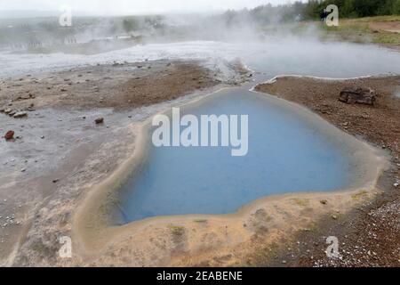 Blesi Thermalquelle, Teil des Goldenen Rings im Haukadalur-Heißwassertal, Südisland Stockfoto