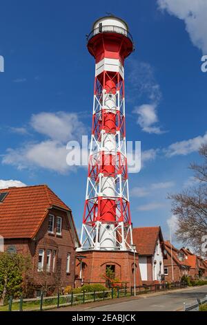 Historischer Leuchtturm in Grünendeich, Altes Land, Niedersachsen, Stockfoto