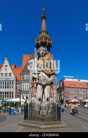 Bremer Roland, Roland-Statue auf dem Marktplatz, Bremen, Stockfoto