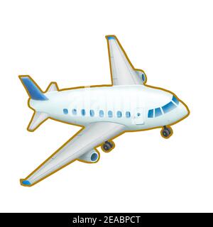 Blaues Flugzeug, eine digitale Malerei von Flugzeugfahrzeug für Reiseflug und Transport isometrische Cartoon Icon Raster 3D Illustration auf weißem Bac Stockfoto