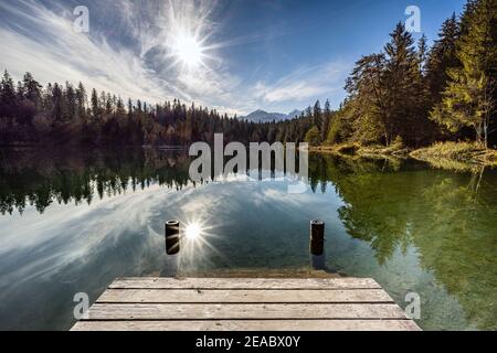 Europa, Schweiz, Kanton Graubünden, Flims, Laax, Falera, Herbst am Crestasee Stockfoto