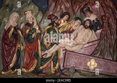 Krakau, Polen. März 2012, 4th. Ein Fragment der Altarbilder von Veit Stoss in der Marienbasilika in Krakau.das Altarbild von Veit Stoss in der Marienbasilika in Krakau ist eines der größten und schönsten gotischen Altarbilder in Europa. Dieser nationale Schatz Polens wurde vor kurzem renoviert und während einer Zeremonie der Öffentlichkeit präsentiert. Kredit: Vito Corleone/SOPA Images/ZUMA Wire/Alamy Live Nachrichten Stockfoto