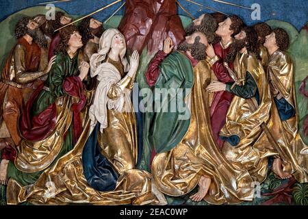 Krakau, Polen. März 2012, 4th. Ein Fragment der Altarbilder von Veit Stoss in der Marienbasilika in Krakau.das Altarbild von Veit Stoss in der Marienbasilika in Krakau ist eines der größten und schönsten gotischen Altarbilder in Europa. Dieser nationale Schatz Polens wurde vor kurzem renoviert und während einer Zeremonie der Öffentlichkeit präsentiert. Kredit: Vito Corleone/SOPA Images/ZUMA Wire/Alamy Live Nachrichten Stockfoto