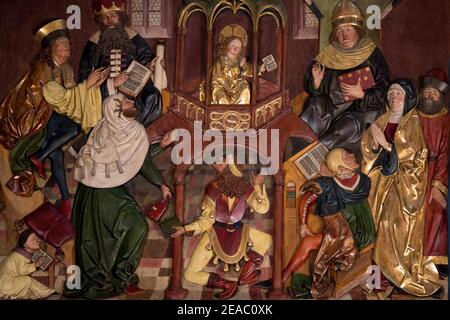 Krakau, Polen. März 2012, 4th. Ein Fragment der Altarbilder von Veit Stoss in der Marienbasilika in Krakau.das Altarbild von Veit Stoss in der Marienbasilika in Krakau ist eines der größten und schönsten gotischen Altarbilder in Europa. Dieser nationale Schatz Polens wurde vor kurzem renoviert und während einer Zeremonie der Öffentlichkeit präsentiert. Kredit: Vito Corleone/SOPA Images/ZUMA Wire/Alamy Live Nachrichten Stockfoto