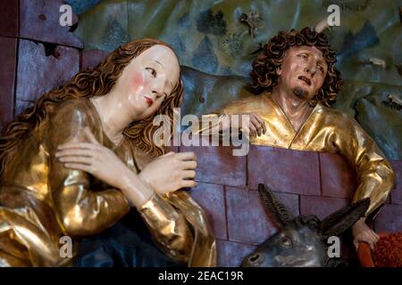 Krakau, Polen. März 2012, 4th. Ein Fragment der Altarbilder von Veit Stoss in der Marienbasilika in Krakau.das Altarbild von Veit Stoss in der Marienbasilika in Krakau ist eines der größten und schönsten gotischen Altarbilder in Europa. Dieser nationale Schatz Polens wurde vor kurzem renoviert und während einer Zeremonie der Öffentlichkeit präsentiert. Kredit: Vito Corleone/SOPA Images/ZUMA Wire/Alamy Live Nachrichten Stockfoto