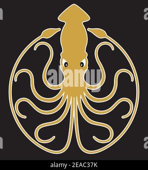 Giant Squid Abzeichen, Logo oder Emblem Design. Vektor-Illustration mit 10 Lockenentakeln Schaffung Kreis-Design. Stock Vektor