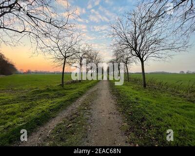 Sonnenuntergang am Rande einer großen Stadt in der Auf dem Land Stockfoto