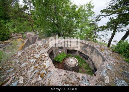 Alte Kriegsfeuerwache auf der Insel Mustaviiri, Pyhtää, Finnland Stockfoto