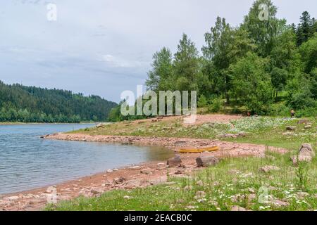 Deutschland, Baden-Württemberg, Seewald, Nagoldtalsperre in der Nähe der Erzgrube wurde der Damm zwischen 1965 und 1970 gebaut und 1971 in Betrieb genommen. Stockfoto