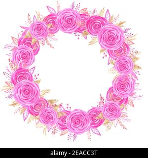 Aquarell Blumenrahmen Cliparts. Hand bemalte rosa Rosen Hochzeitskranz. Valentinstag Blume Liebe Komposition Stockfoto