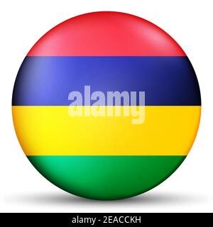 Glaskugel mit Flagge von Mauritius. Runde Kugel, Vorlagensymbol. Mauritisches nationales Symbol. Glänzende realistische Kugel, 3D abstrakter Vektor Stock Vektor