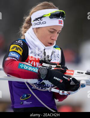 Pokljuka, Slowenien. Februar 2021, 08th. Biathlon: Weltmeisterschaften, Frauen-Training. Tiril Eckhoff aus Norwegen in Aktion. Die Wettbewerbe finden ab dem 10-21. Februar unter strengen Hygienebedingungen statt. Quelle: Sven Hoppe/dpa/Alamy Live News Stockfoto