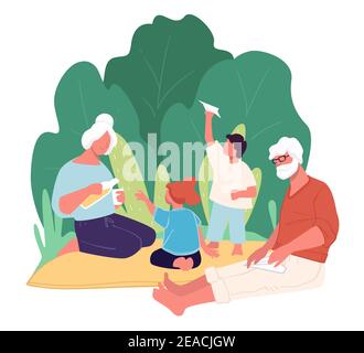Großeltern verbringen Zeit im Park mit Kindern Stock Vektor