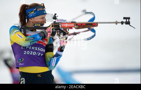 Pokljuka, Slowenien. Februar 2021, 08th. Biathlon: Weltmeisterschaften, Frauen-Training. Linn Persson aus Schweden in Aktion. Die Wettbewerbe finden ab dem 10-21. Februar unter strengen Hygienebedingungen statt. Quelle: Sven Hoppe/dpa/Alamy Live News Stockfoto