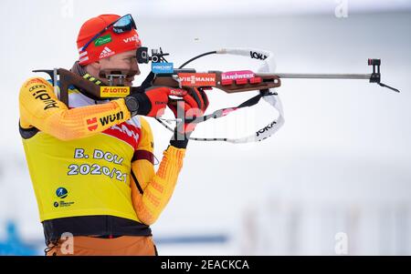 Pokljuka, Slowenien. Februar 2021, 08th. Biathlon: Weltmeisterschaften, Herrentraining. Benedikt Doll aus Deutschland in Aktion. Die Wettbewerbe finden ab dem 10-21. Februar unter strengen Hygienebedingungen statt. Quelle: Sven Hoppe/dpa/Alamy Live News Stockfoto