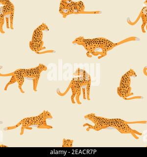 Leopardentier, Gepard noch, in Bewegung Muster Stock Vektor
