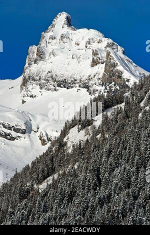 Petit Muveran Berggipfel im Winter, Berner Alpen, Ovronnaz, Wallis, Schweiz Stockfoto