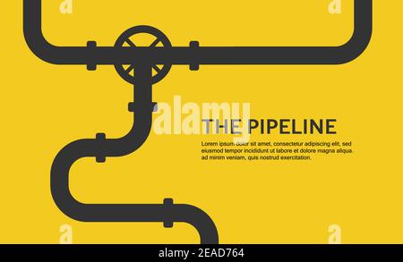 Webbanner-Vorlage. Industrieller Hintergrund mit gelber Pipeline. Öl-, Wasser- oder Gasleitung. Vektorgrafik Stock Vektor