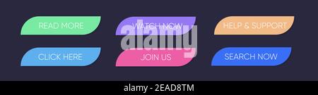 Satz von bunten Tasten über die Steigung für Websites und soziale Seiten. Stock Vektor