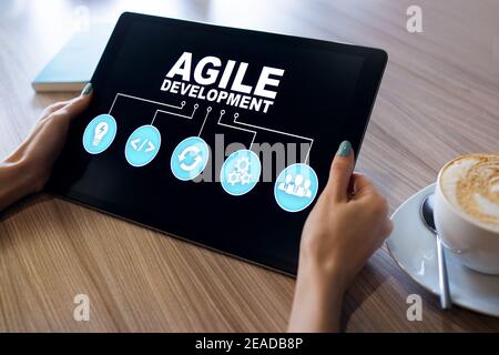 Agile Entwicklung Konzept auf dem Bildschirm des Geräts Stockfoto