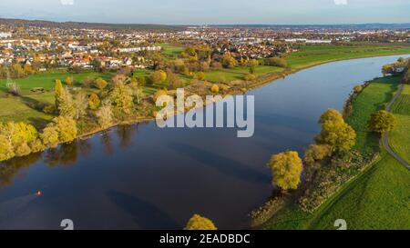 Luftbild Elbe in Serkowitz bei Dresden Stockfoto