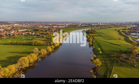 Luftbild Elbe in Serkowitz bei Dresden Stockfoto