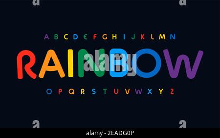 Awesome Rainbow Farbe Alphabet. Abgerundete, atemberaubende Schrift, minimalistischer Text für modernes, helles Logo, Überschrift, Monogramm, kreative Schriftzüge und Typografie Stock Vektor