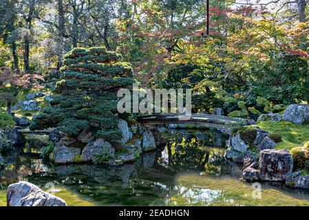 Blick auf die Gärten, Sanbo-in, Daigo-ji Tempelanlage. Einer der Nationalschätze Japans. Kyoto, Japan. Stockfoto