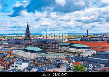 Luftaufnahme von Kopenhagen mit Christiansborg Palast, Dänemark Stockfoto