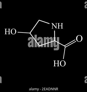 Aminosäure Hydroxyprolin. Chemische Molekülformel Hydroxyprolin Aminosäure. Vektorgrafik auf isoliertem Hintergrund Stock Vektor