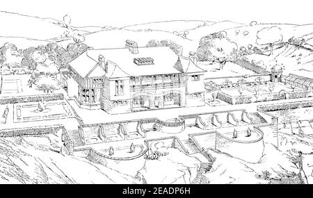 Architektur, Cliff Towers, Salcombe Devon, Front-und Terrassengarten mit Blick auf das Meer Design von Architekt C Harrison Townsend in 1898 Band 13 der Stockfoto