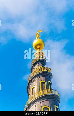 Spire der Kirche unseres Retters in Kopenhagen, Dänemark. Stockfoto