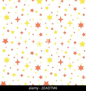 Buntes Nahtloses Muster mit rosa und gelben Sternen auf Weiß Hintergrund Stock Vektor