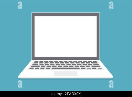 Leerer Bildschirm Laptop auf blauem Hintergrund isoliert. Vektor Stock Vektor