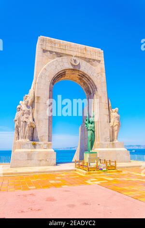 la porte de L'Orient Denkmal in Marseille, Frankreich Stockfoto