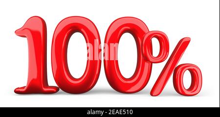 Rot hundert Prozent, 100% Symbol auf weißem Hintergrund, 3D Rendering. Stockfoto