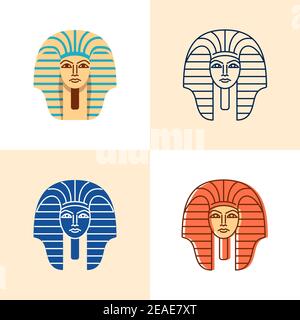 Ägyptische pharaoh Ikone in flacher und linienform gesetzt. Alte Statue goldene Maske Symbol. Vektorgrafik. Stock Vektor