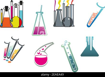 Labor- und Reagenzgläser auf weißem Hintergrund für isoliert Chemie und Pharmazie Design Stock Vektor