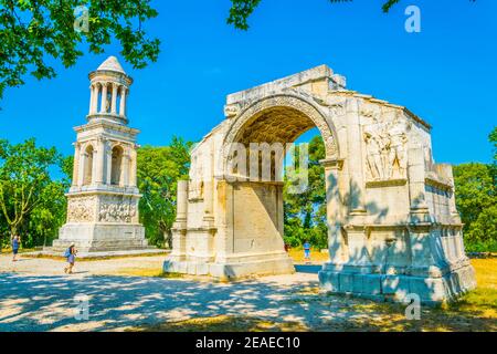 Les Antiques Denkmal, das ein Teil der Glanum archäologischen ist Standort in der Nähe von Saint Remy de Provence in Frankreich Stockfoto