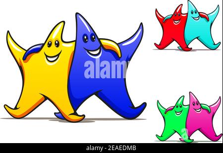 Zwei lächelnde freundliche Sterne im Cartoon-Stil für Maskottchen oder Ein anderes Design Stock Vektor