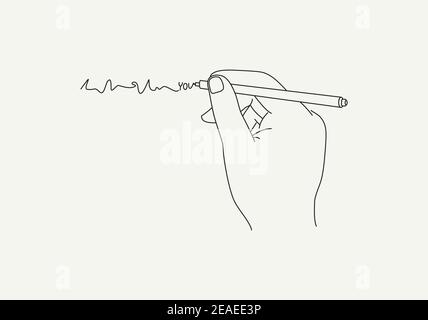 Schreibhand. Menschliche Hand hält Stift und schreiben geschwungene Linie mit Schriftzug Sie. Vektordarstellung. Stock Vektor