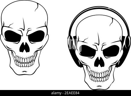 Gefahr Schädel in Kopfhörer isoliert auf weißem Hintergrund Stock Vektor